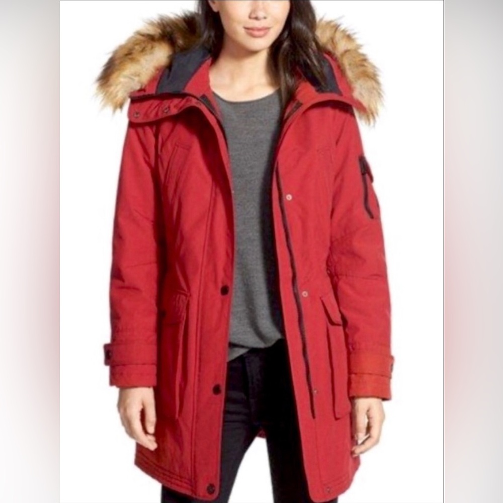 1 Madison expedition Women's Faux Fur-Trim Hooded Parka winter Jacket, Red sz S